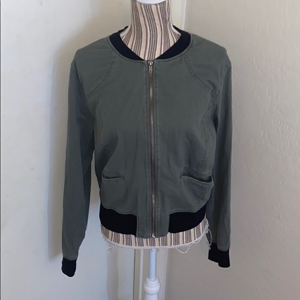 Nordstrom Sanctuary Twill Green Black Bomber Jacket Utility Military Causal